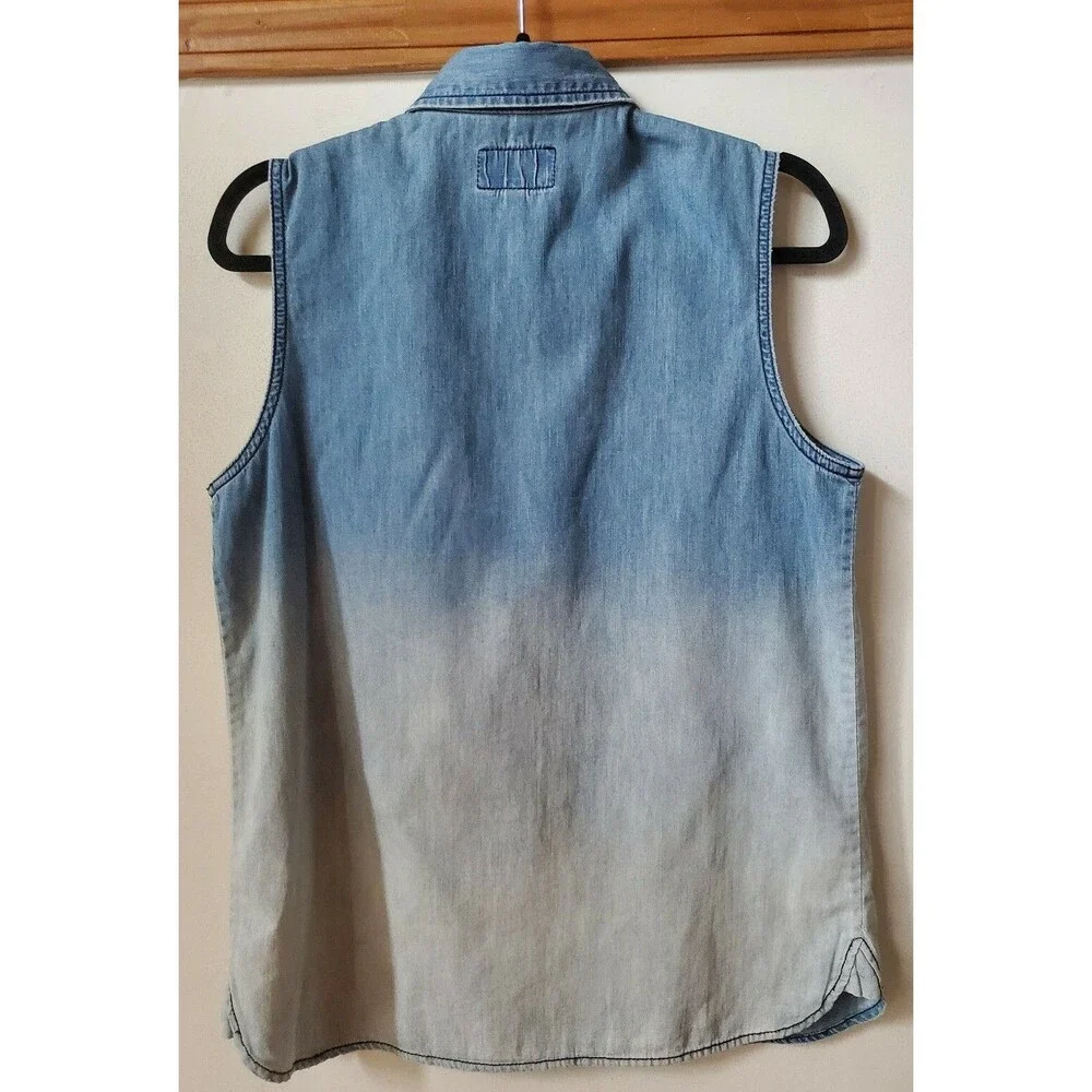 Current/Elliott $178 denim Sleeveless Top Perfect Blouse Hazy Days ombre sz S